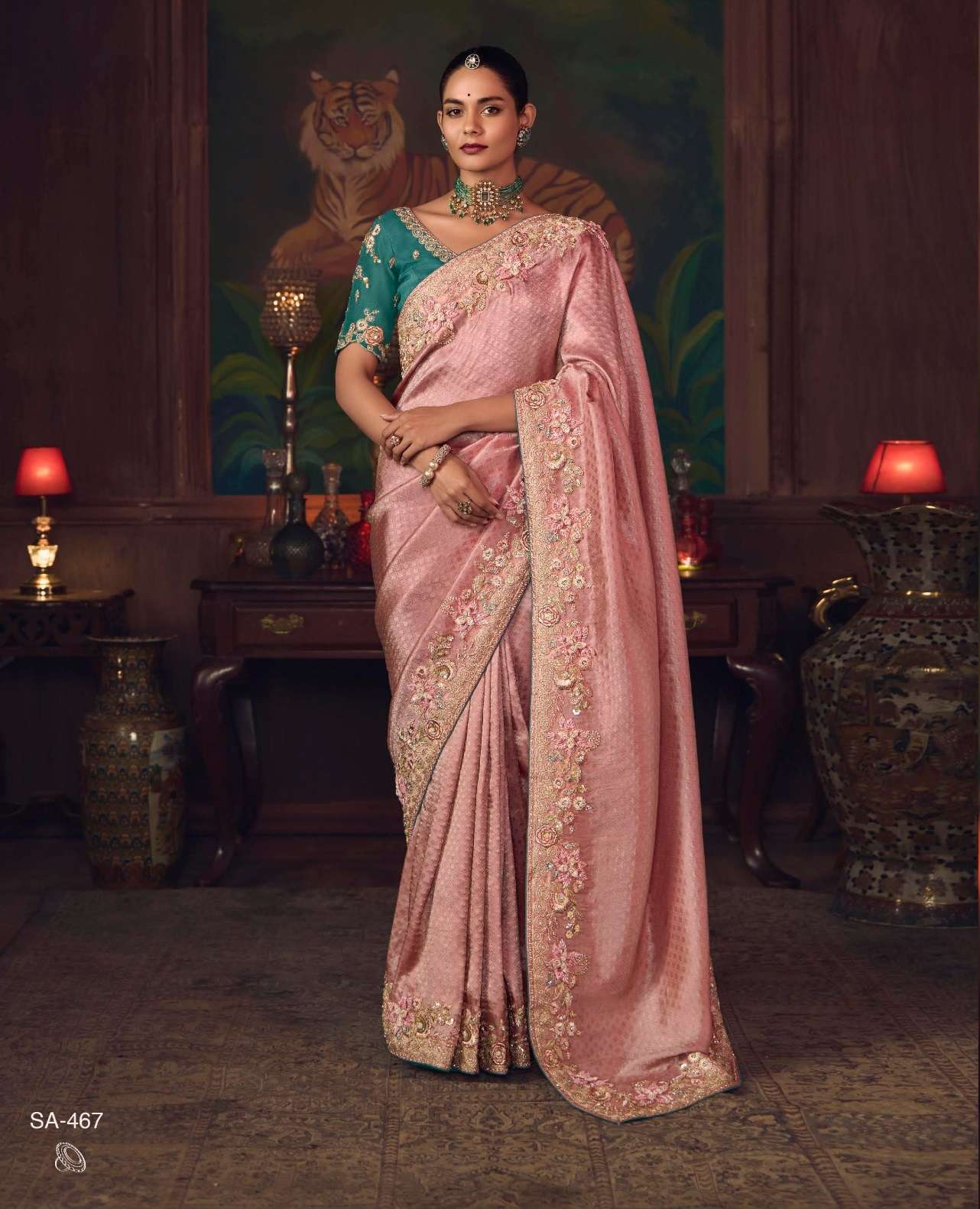 DESIGNER PARTY WEAR HEAVY SILK PINK SAREE WITH SEQUENCE WORK COLLECTION SM KIMORA SHAGUN 467