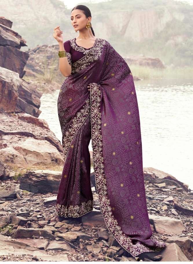 DESIGNER PARTY WEAR HEAVY SILK PURPLE SAREE WITH SEQUENCE BEAD WORK COLLECTION SM SULAKSHMI 8609