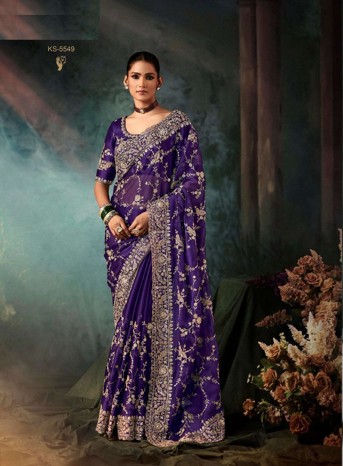 DESIGNER PARTY WEAR HEAVY SILK PURPLE SAREE WITH SEQUENCE WORK COLLECTION SM KIMORA 5549