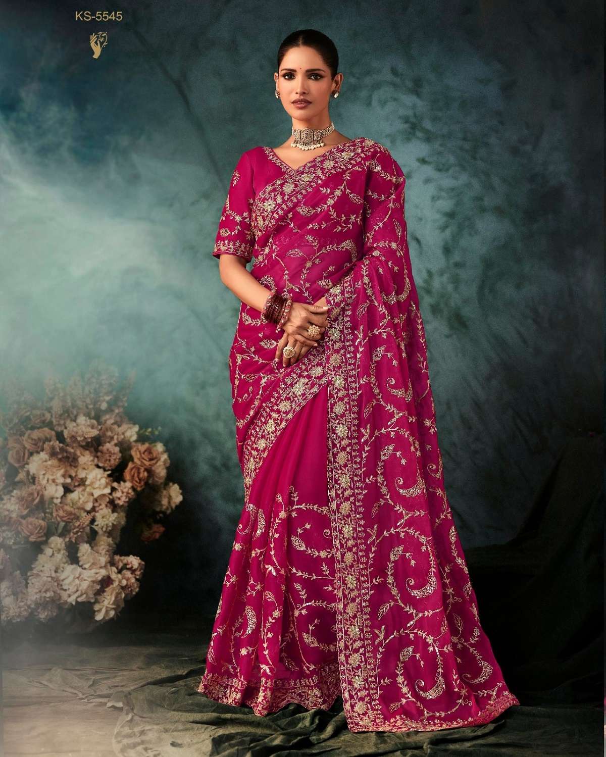 DESIGNER PARTY WEAR HEAVY SILK RANI PINK SAREE WITH SEQUENCE WORK COLLECTION SM KIMORA 5545