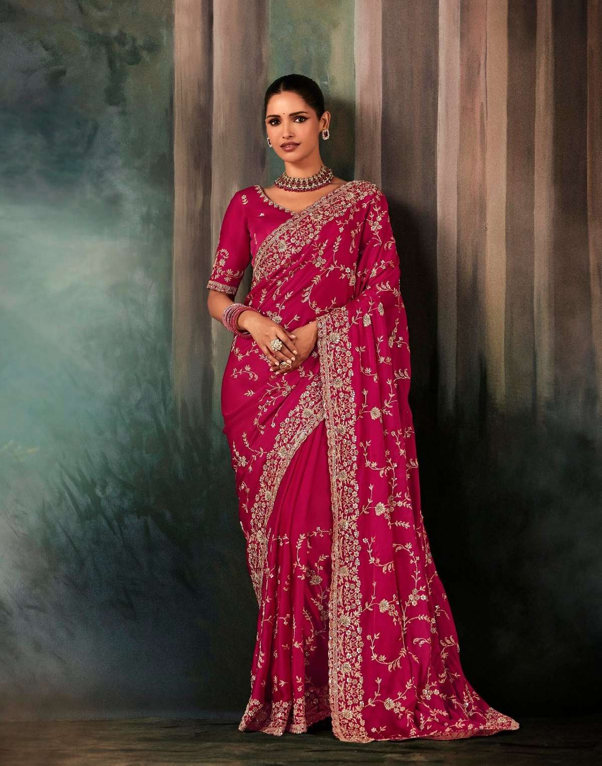 DESIGNER PARTY WEAR HEAVY SILK RANI PINK SAREE WITH SEQUENCE WORK COLLECTION SM KIMORA 5548