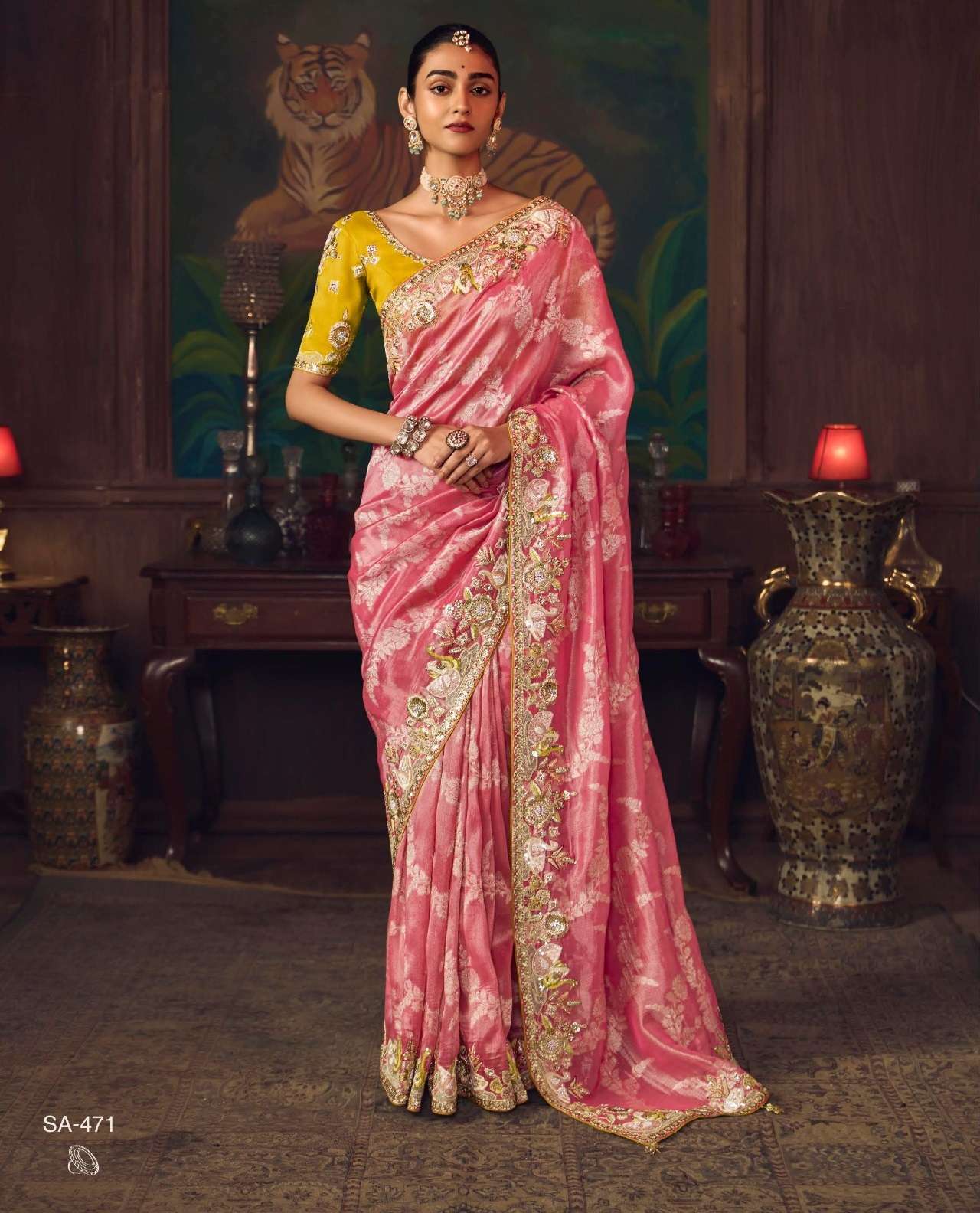 DESIGNER PARTY WEAR HEAVY SILK RED PINK SAREE WITH SEQUENCE WORK COLLECTION SM KIMORA SHAGUN 471