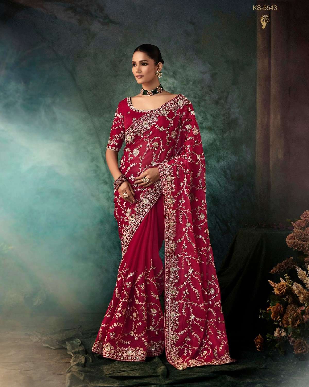 DESIGNER PARTY WEAR HEAVY SILK RED SAREE WITH SEQUENCE WORK COLLECTION SM KIMORA 5543