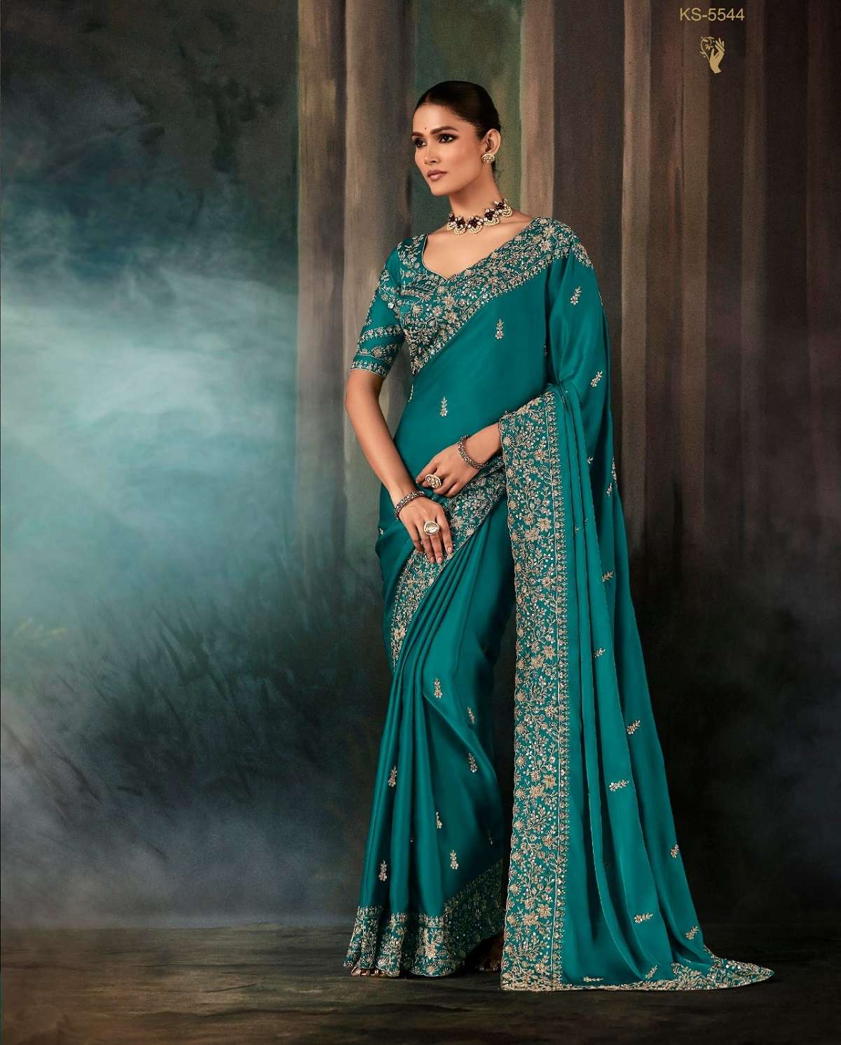 DESIGNER PARTY WEAR HEAVY SILK TEAL BLUE SAREE WITH SEQUENCE WORK COLLECTION SM KIMORA 5544