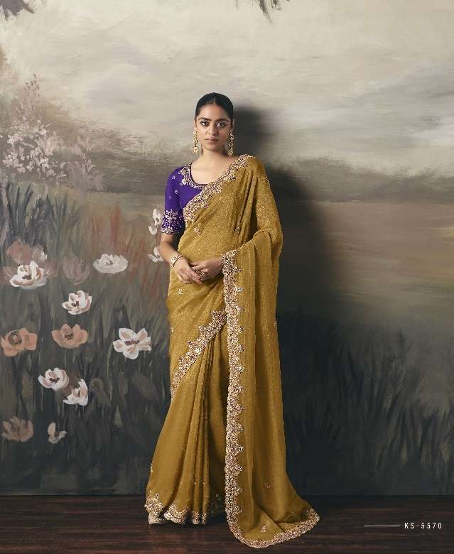 DESIGNER PARTY WEAR HEAVY YELLOW SILK SAREE WITH SEQUENCE WORK COLLECTION SM KIMORA SILSILA 5570