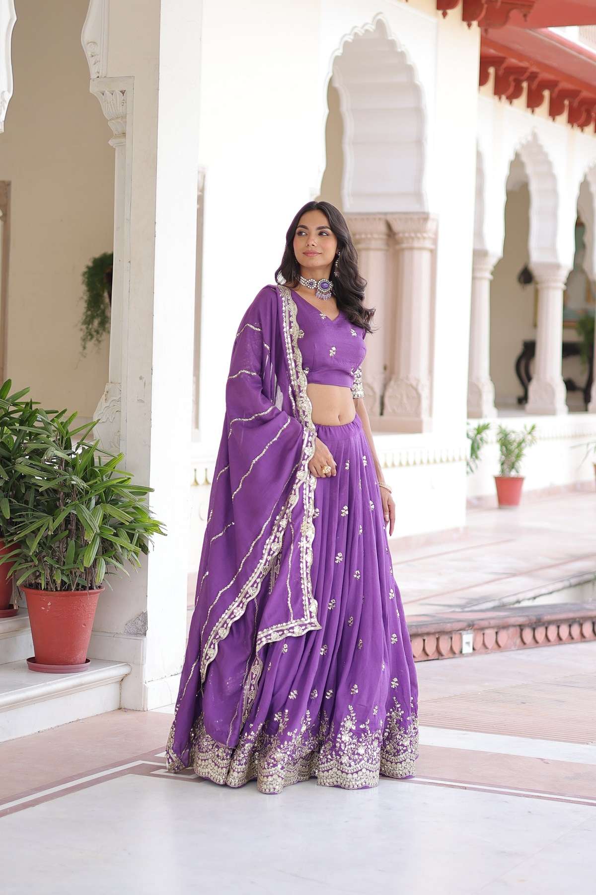 DESIGNER VICHITRA SILK PURPLE LEHENGA CHOLI FOR PARTY WEDDING WEAR LW 7149 B