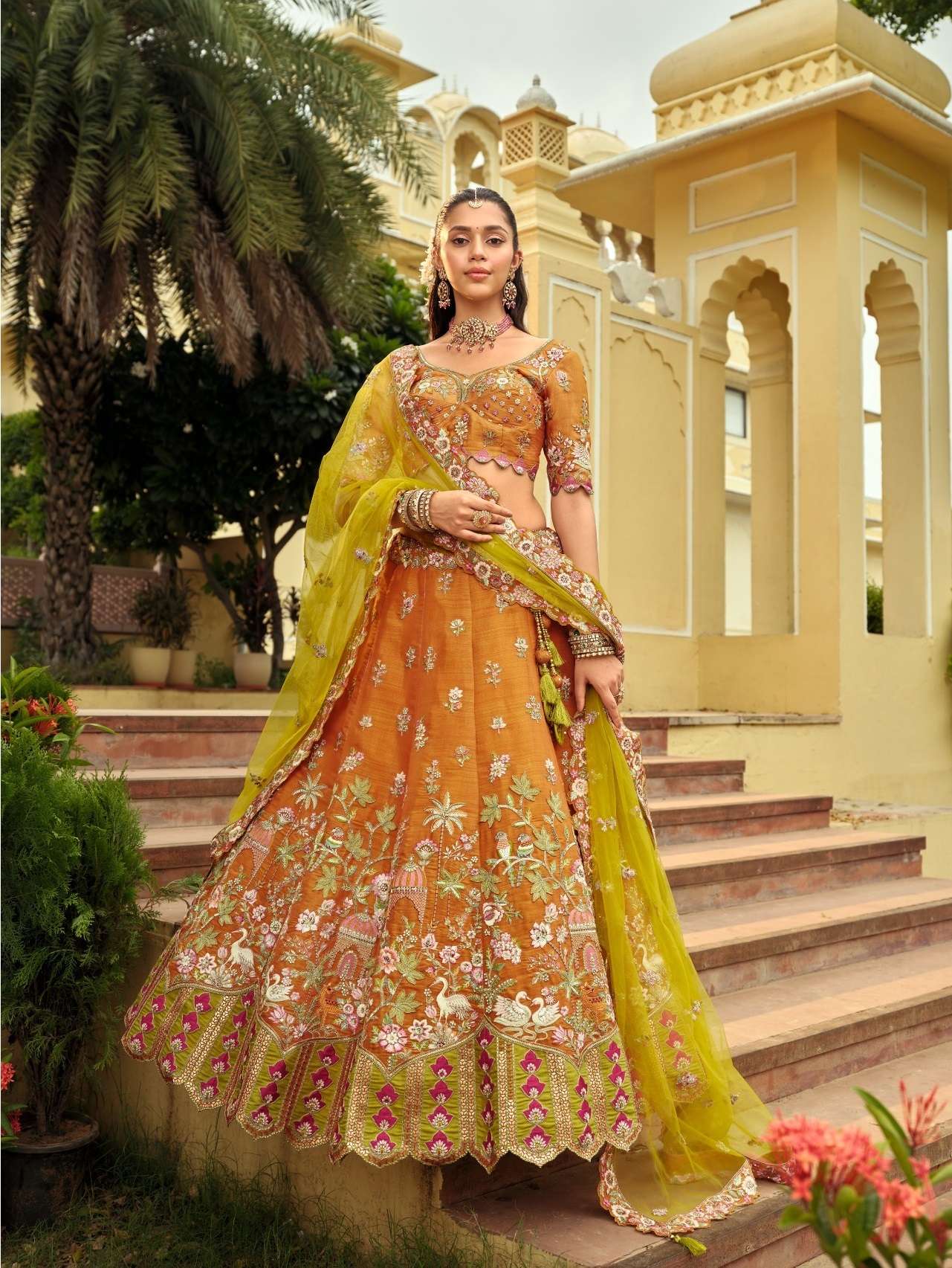 DESIGNER WEDDING BRIDAL WEAR INDIAN HEAVY SILK ORANGE LEHENGA CHOLI WITH NET DUPATTA SM TATHASTU 34