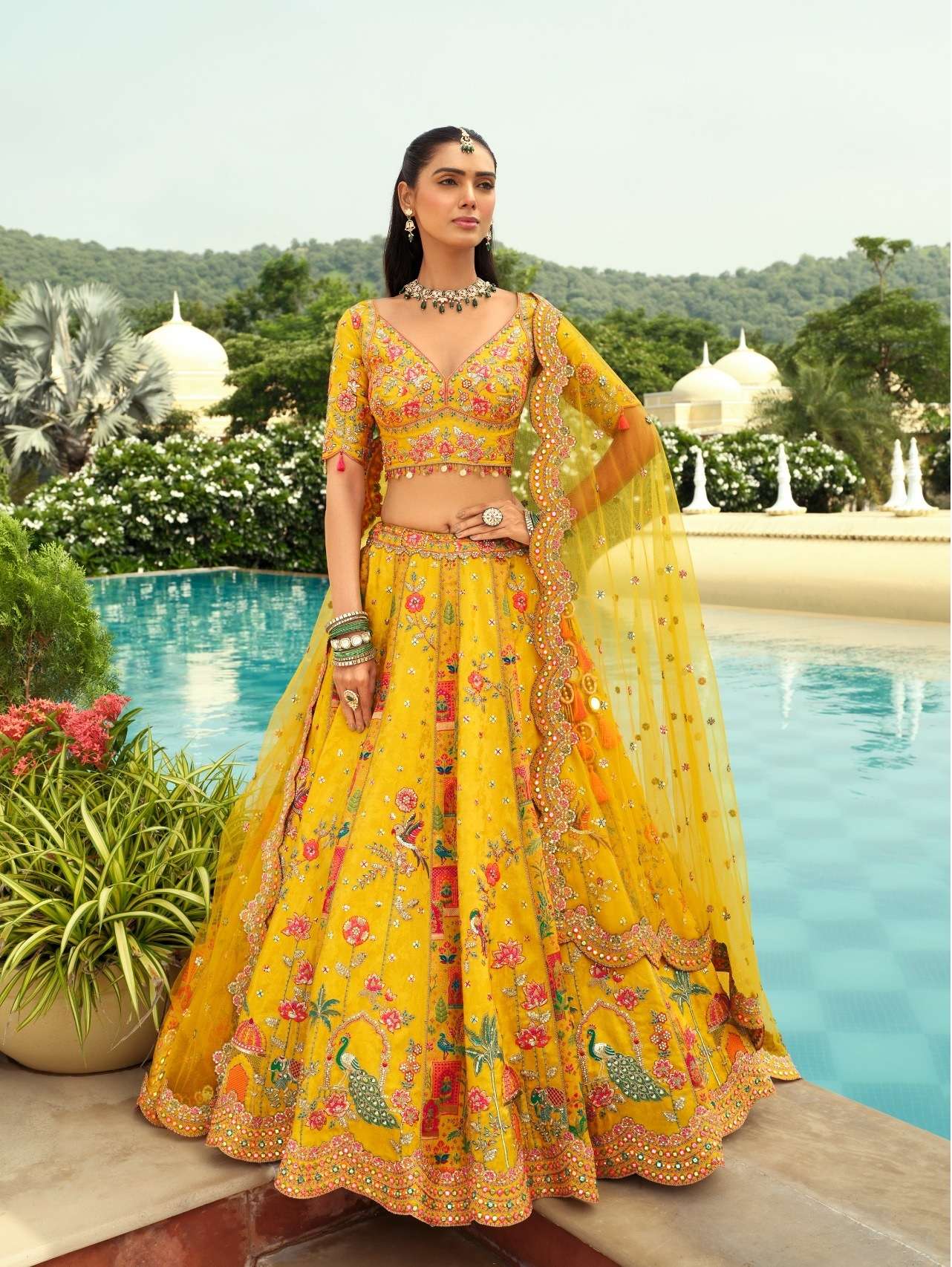 DESIGNER WEDDING BRIDAL WEAR INDIAN HEAVY SILK YELLOW LEHENGA CHOLI WITH NET DUPATTA SM TATHASTU 32
