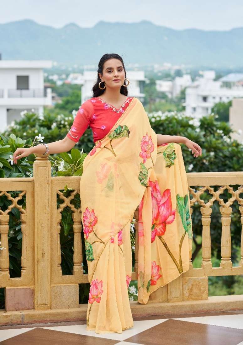 DESIGNER WEDDING PARTY WEAR TEBY SILK HAND WORK PRINTED BEIGE SAREE NEW COLLETION DV 1005