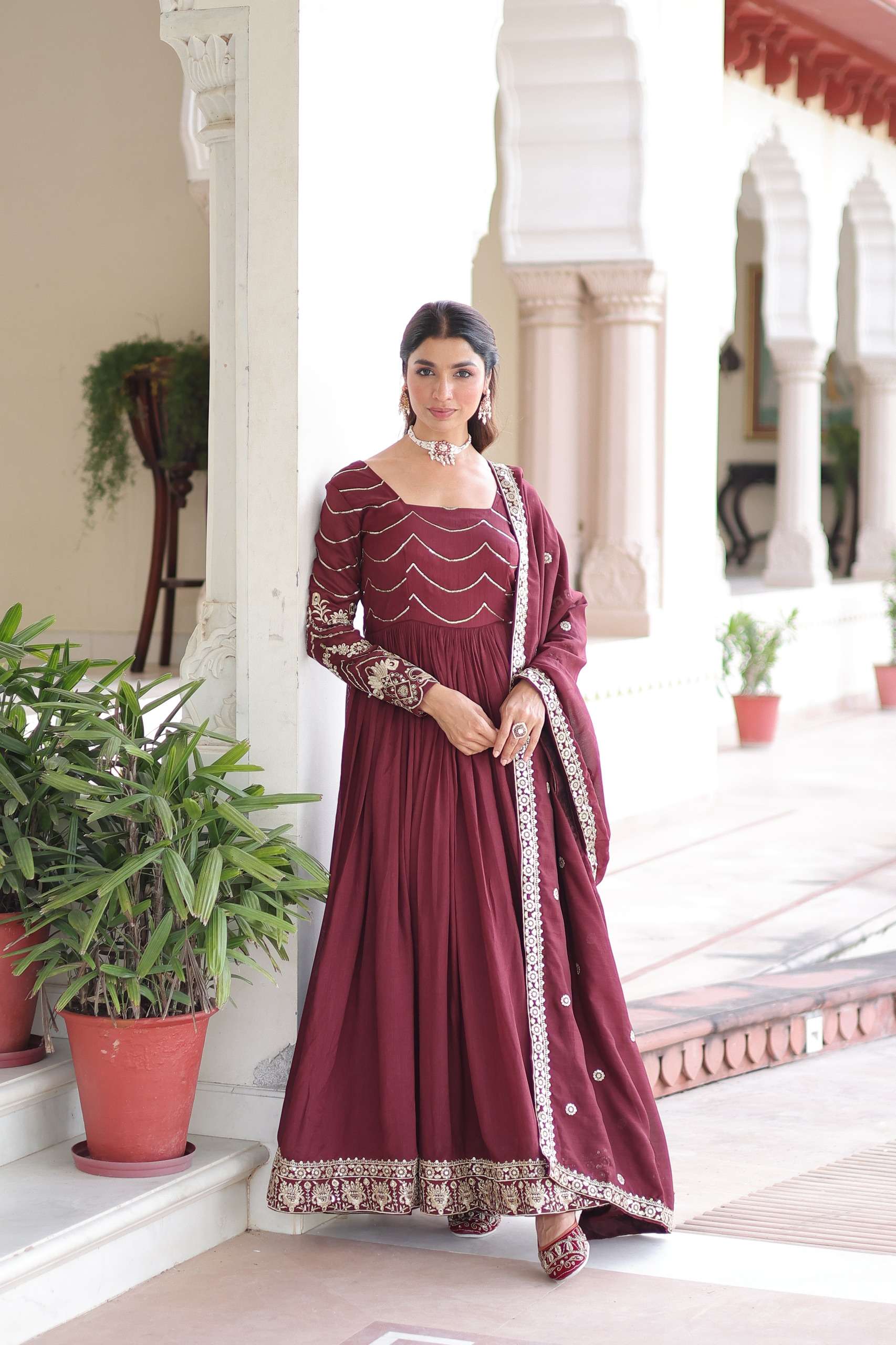 DESIGNER WEDDING PARTY WEAR VICHITRA SILK RED ANARKALI SALWAR SUIT KU 1208 A