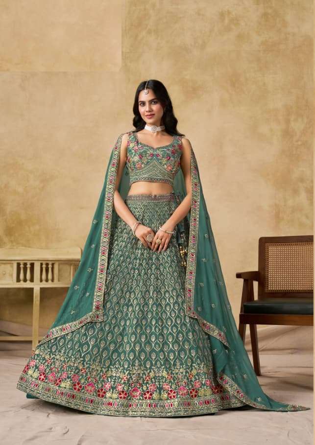 INDIAN DESIGNER BOLLYWOOD WEDDING PARTY WEAR BLUE GEORGETTE LEHENGA CHOLI ZC 5134 E