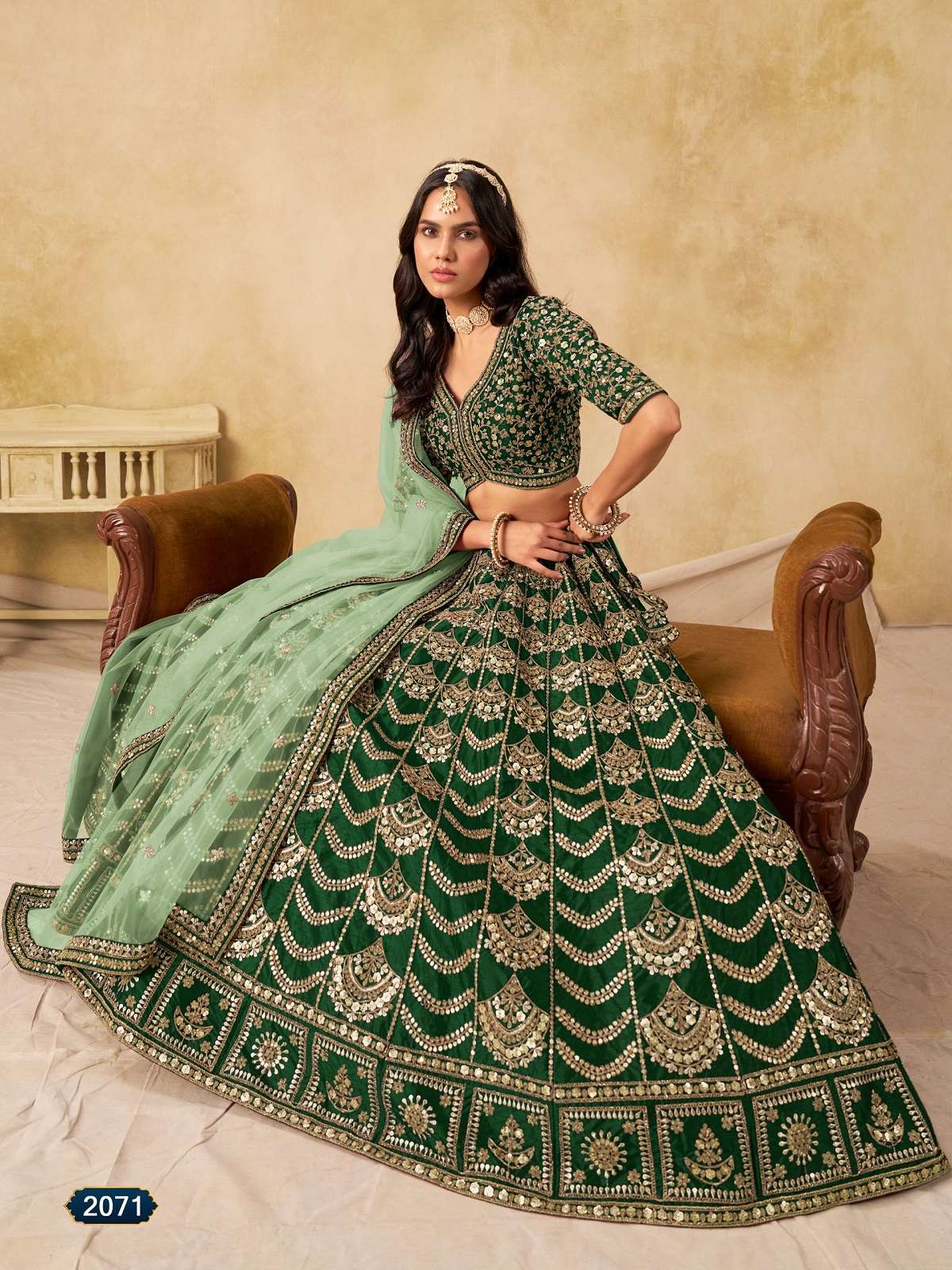 INDIAN DESIGNER BOLLYWOOD WEDDING PARTY WEAR HEAVY ART SILK GREEN LEHENGA CHOLI MEHVISH 2071