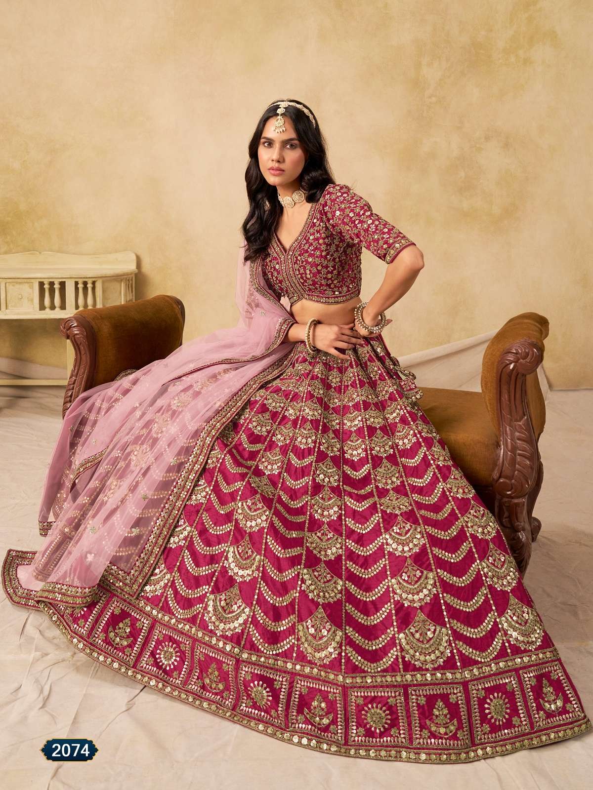 INDIAN DESIGNER BOLLYWOOD WEDDING PARTY WEAR HEAVY ART SILK PINK LEHENGA CHOLI MEHVISH 2074