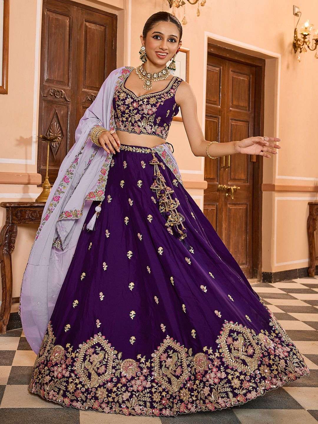 INDIAN DESIGNER BOLLYWOOD WEDDING PARTY WEAR HEAVY PREMIUM GEORGETET PURPLE LEHENGA CHOLI NT 6161 B