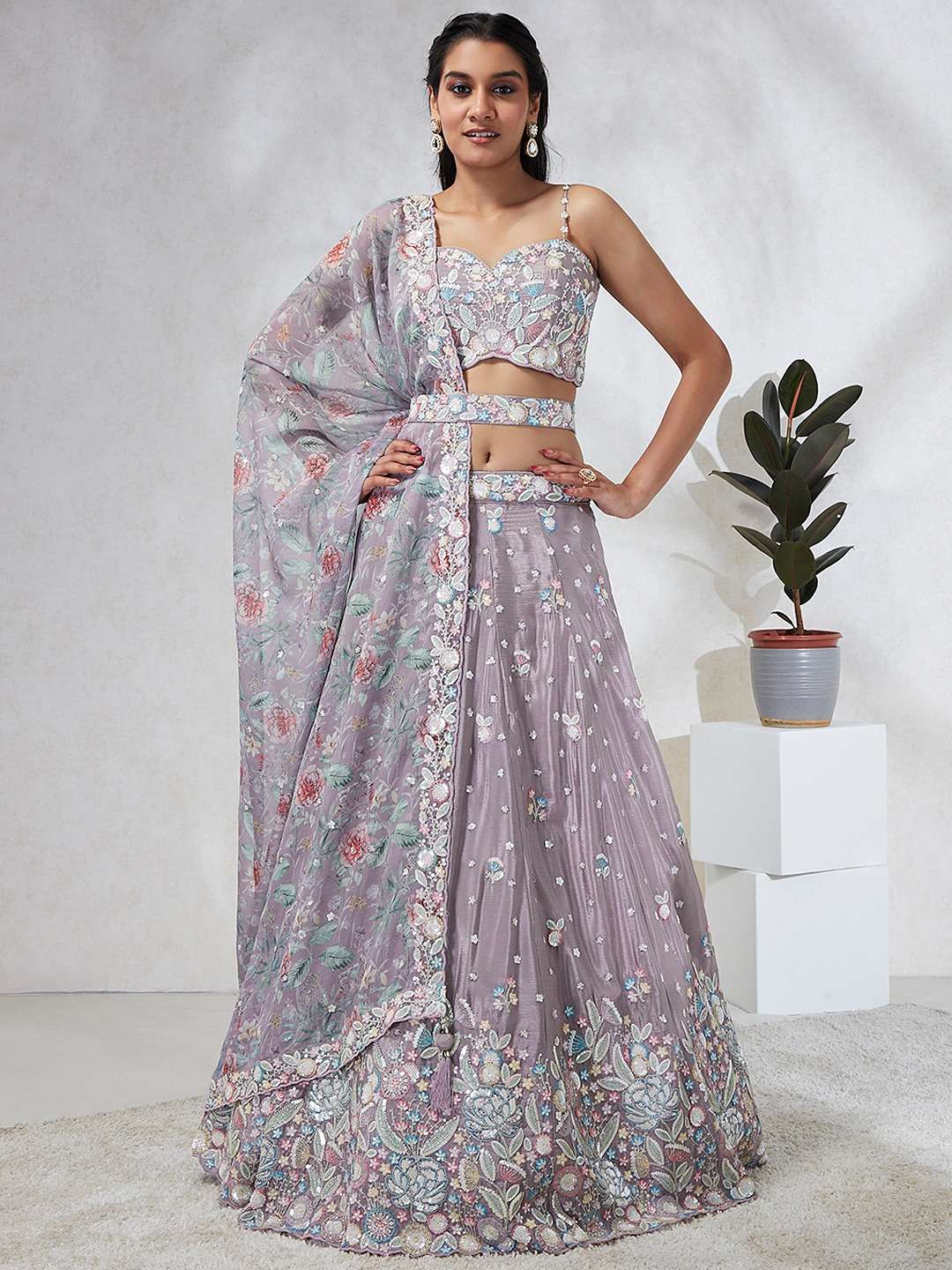 INDIAN DESIGNER BOLLYWOOD WEDDING PARTY WEAR HEAVY PURE CHIFFON LAVENDER LEHENGA CHOLI NT 5965 A