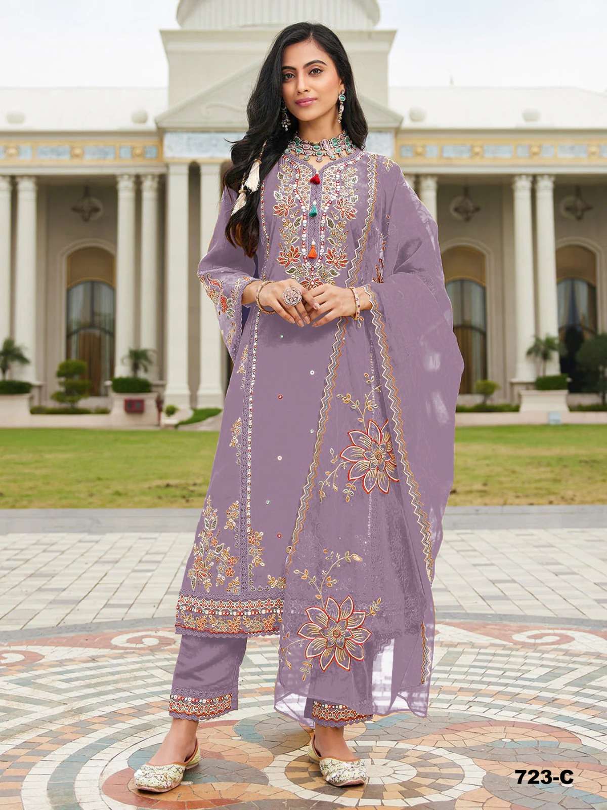 INDIAN DESIGNER FANCY WEDDING PARTY WEAR PV COTTON LAVENDER SALWAR SUIT CP 723 C