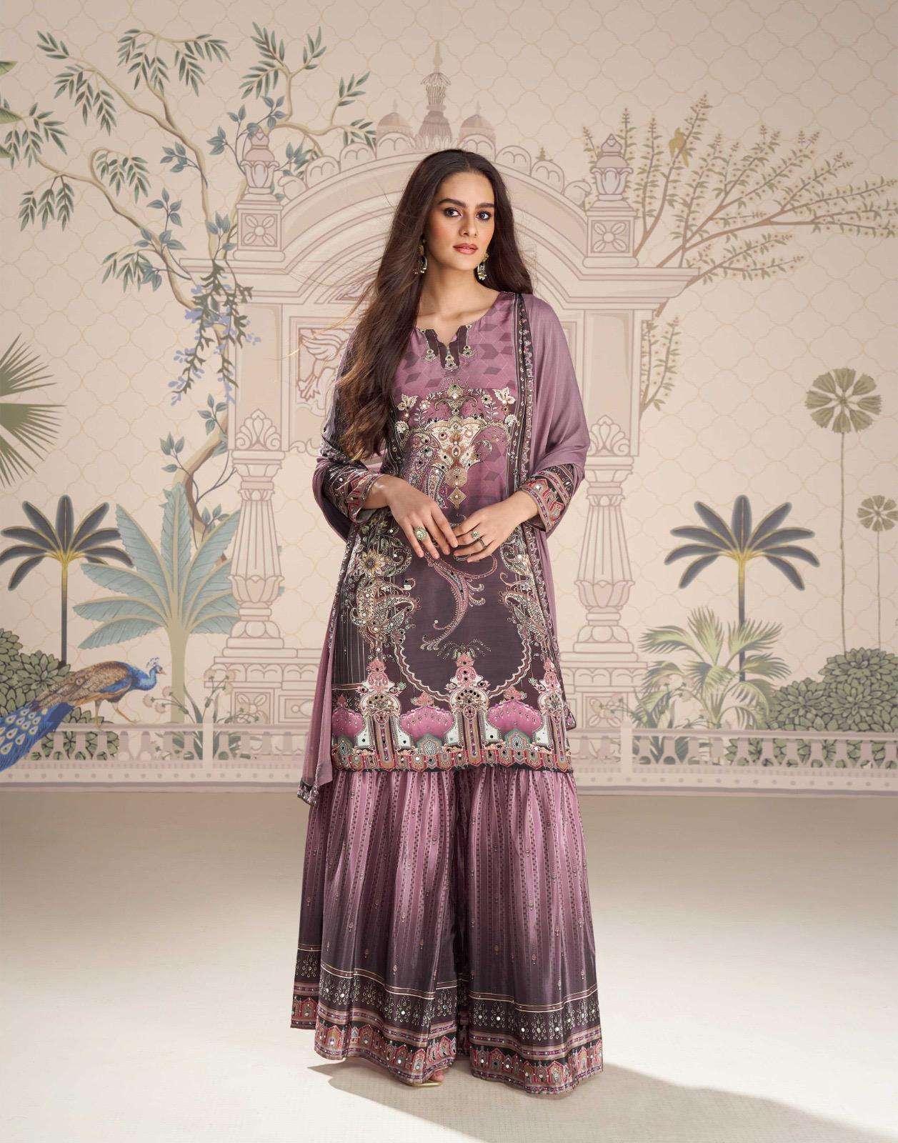 INDIAN DESIGNER FANCY WEDDING PARTY WEAR REAL CREPE DEEP PINK PALLAZO SHARARA SALWAR SUIT SY KIRTI 10184