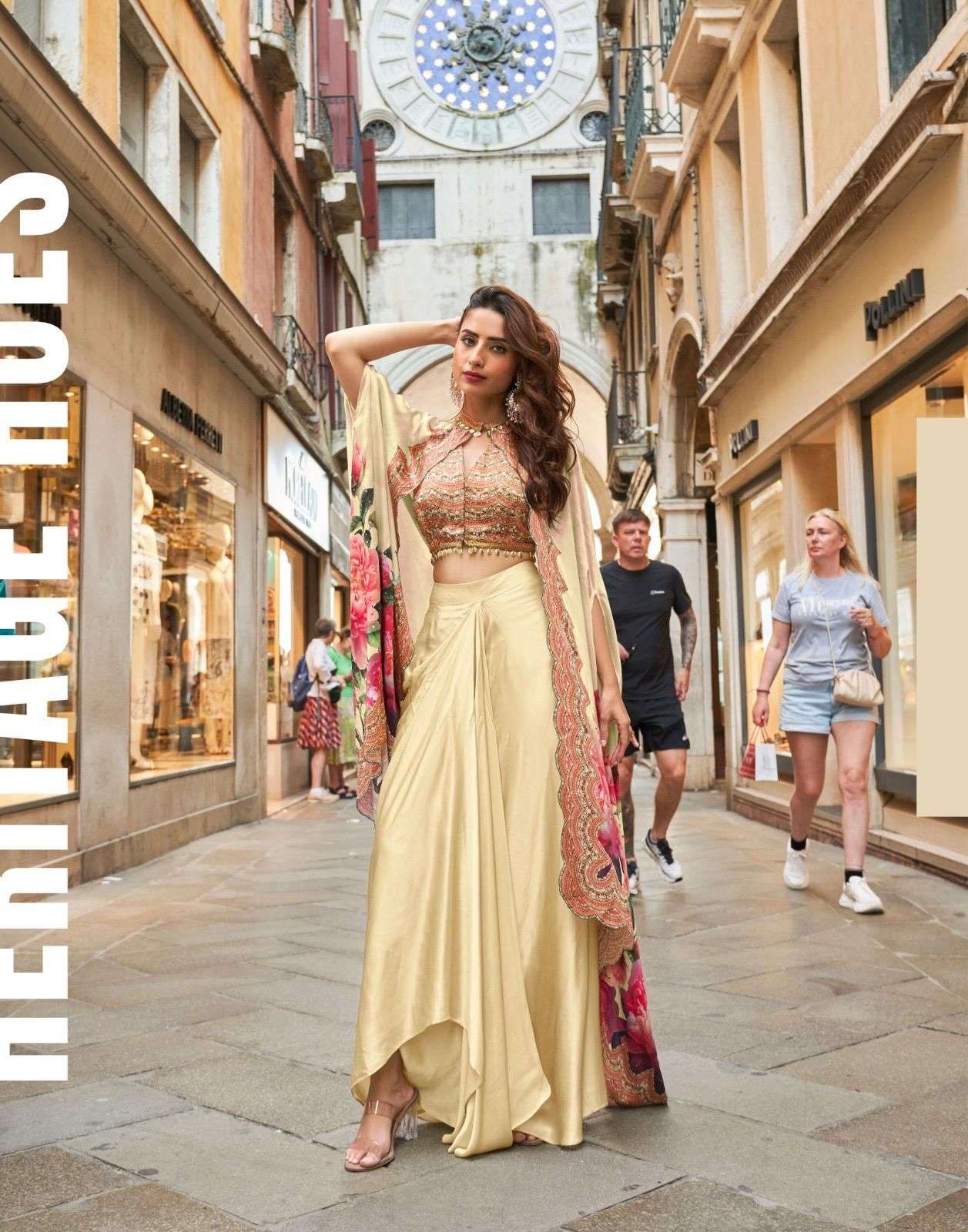 STYLIST HAND WORK BEIGE JACKET BLOUSE DHOTI STYLE COLLECTION FOR WEDDING SY FLORANCE 10107