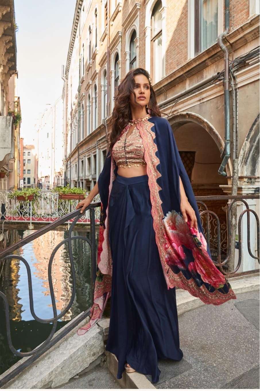 STYLIST HAND WORK BLUE JACKET BLOUSE DHOTI STYLE COLLECTION FOR WEDDING SY FLORANCE 10106