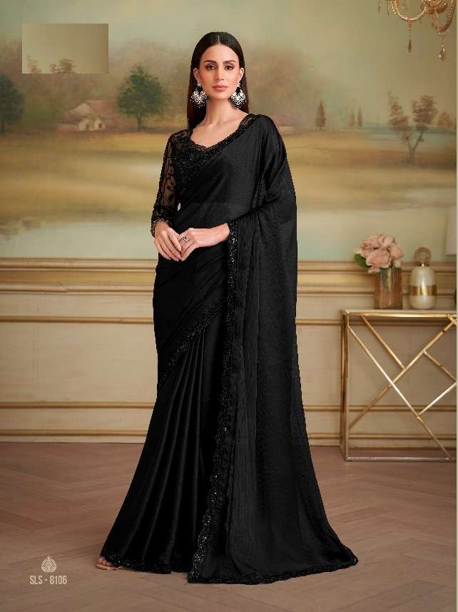WEDDING SEASON DESIGNER PARTY WEAR GEORGETTE BLACK SAREE WITH SILK BLOUSE COLLECTION SM TFH 8106