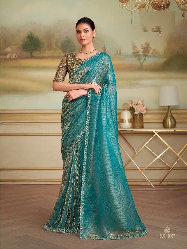 WEDDING SEASON DESIGNER PARTY WEAR GEORGETTE BLUE SAREE WITH SILK BLOUSE COLLECTION SM TFH 8107