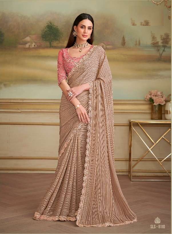 WEDDING SEASON DESIGNER PARTY WEAR GEORGETTE CHIKU SAREE WITH SILK BLOUSE COLLECTION SM TFH 8110