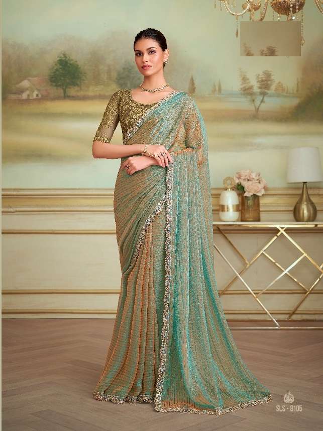 WEDDING SEASON DESIGNER PARTY WEAR GEORGETTE GREEN SAREE WITH SILK BLOUSE COLLECTION SM TFH 8105