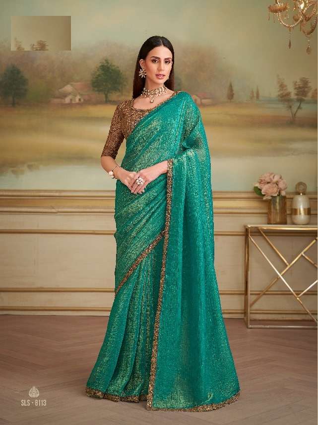 WEDDING SEASON DESIGNER PARTY WEAR GEORGETTE GREEN SAREE WITH SILK BLOUSE COLLECTION SM TFH 8113