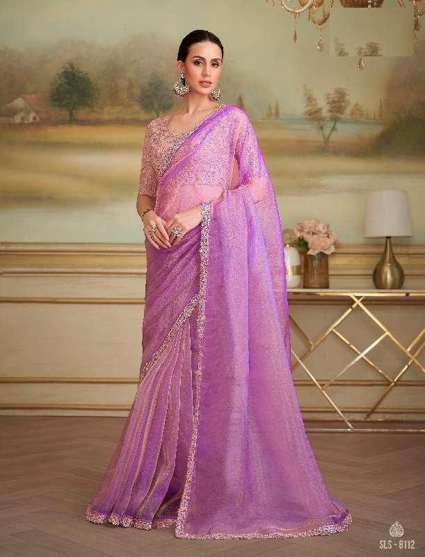 WEDDING SEASON DESIGNER PARTY WEAR GEORGETTE LAVENDER SAREE WITH SILK BLOUSE COLLECTION SM TFH 8112