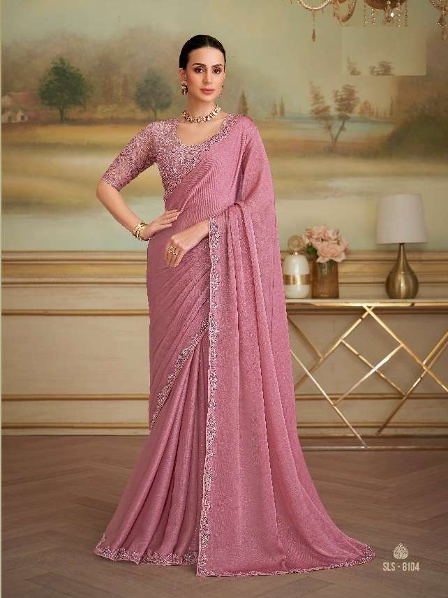 WEDDING SEASON DESIGNER PARTY WEAR GEORGETTE PINK SAREE WITH SILK BLOUSE COLLECTION SM TFH 8104