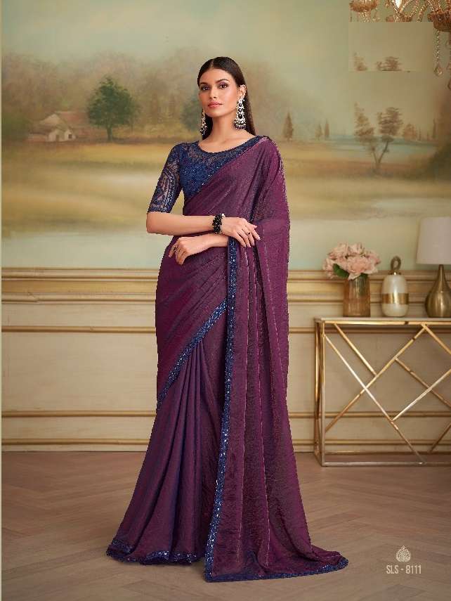 WEDDING SEASON DESIGNER PARTY WEAR GEORGETTE PURPLE SAREE WITH SILK BLOUSE COLLECTION SM TFH 8111