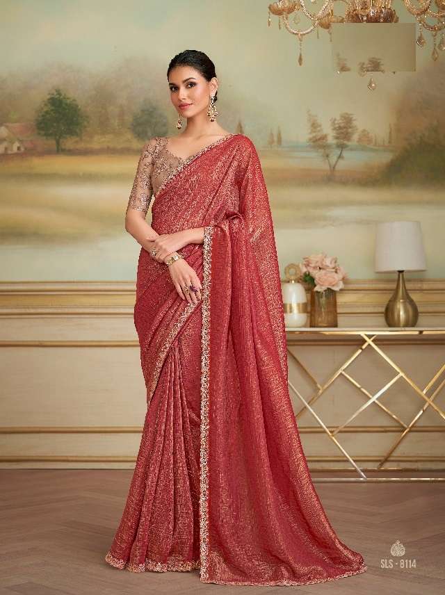WEDDING SEASON DESIGNER PARTY WEAR GEORGETTE RED SAREE WITH SILK BLOUSE COLLECTION SM TFH 8114