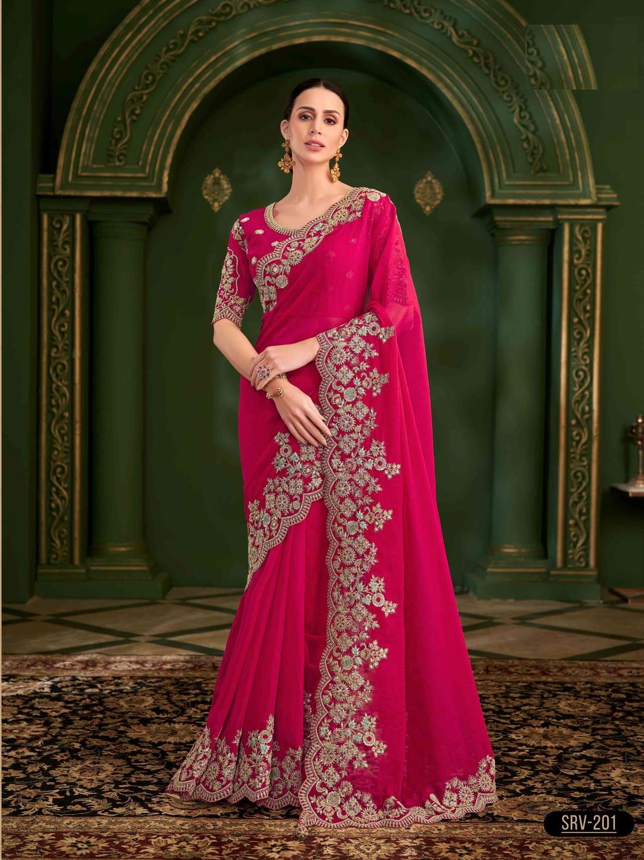 WEDDING SEASON DESIGNER PARTY WEAR SARTIN GEORGETTE RED HEAVY SAREE COLLECTION SM TFH SARVARATNA 201