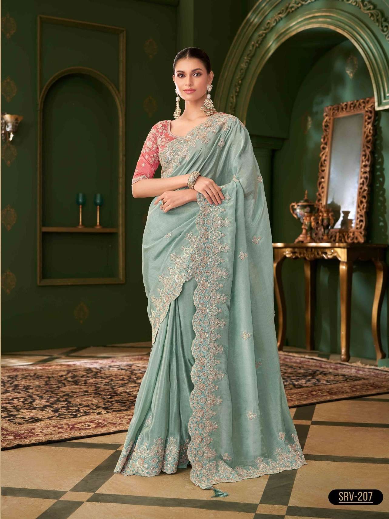WEDDING SEASON DESIGNER PARTY WEAR SARTIN GEORGETTE SKY BLUE HEAVY SAREE COLLECTION SM TFH SARVARATNA 207
