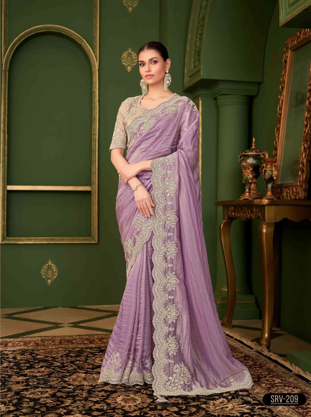 WEDDING SEASON DESIGNER PARTY WEAR SARTIN GEORGETTE LAVENDER HEAVY SAREE COLLECTION SM TFH SARVARATNA 209