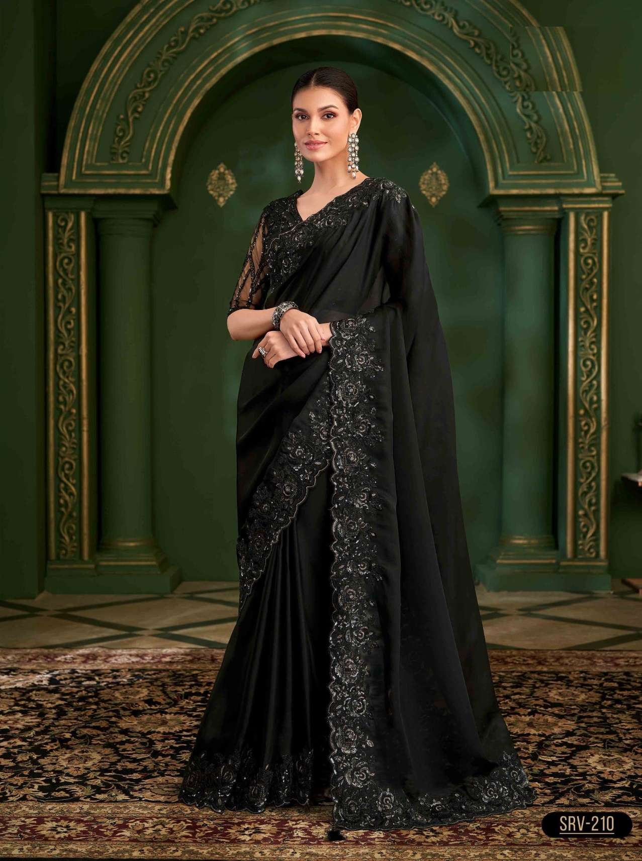 WEDDING SEASON DESIGNER PARTY WEAR SARTIN GEORGETTE BLACK HEAVY SAREE COLLECTION SM TFH SARVARATNA 210