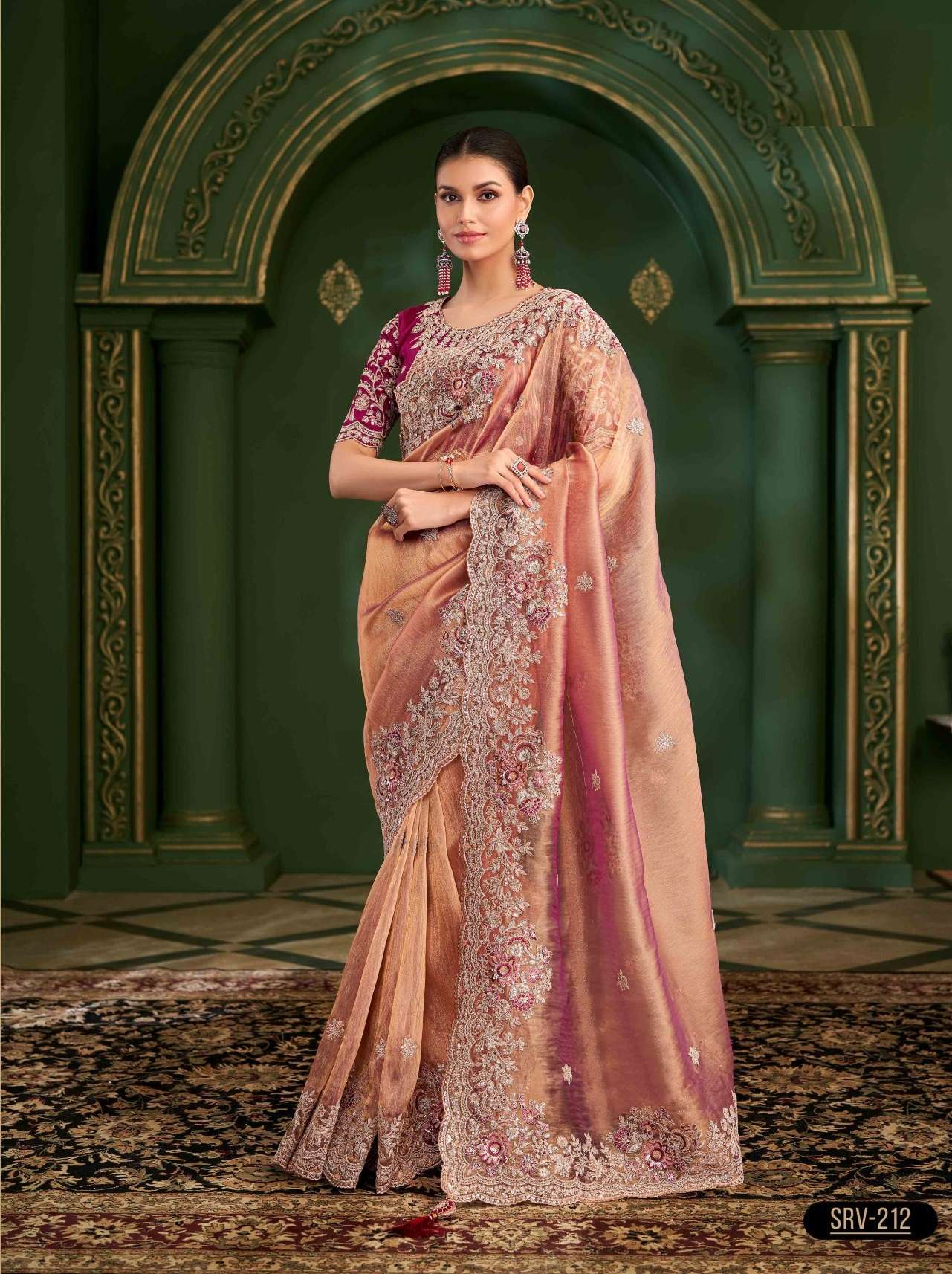 WEDDING SEASON DESIGNER PARTY WEAR SARTIN GEORGETTE PEACH HEAVY SAREE COLLECTION SM TFH SARVARATNA 212