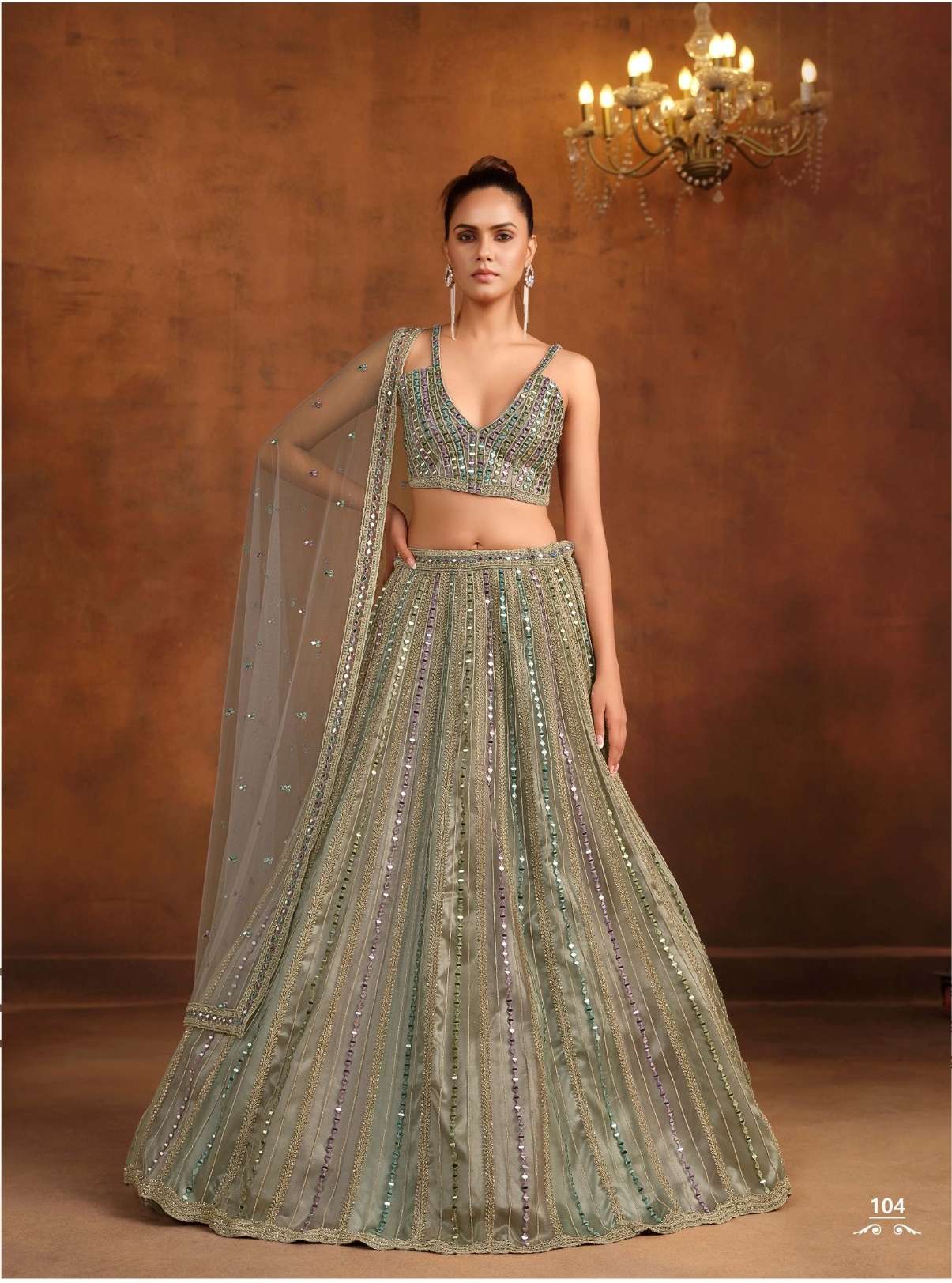 DESIGNER BOLLYWOOD BRIDAL WEDDING PARTY WEAR GREY HANDWORK LEHENGA CHOLI NET FABRIC SENHORA DRESSES NVN 104
