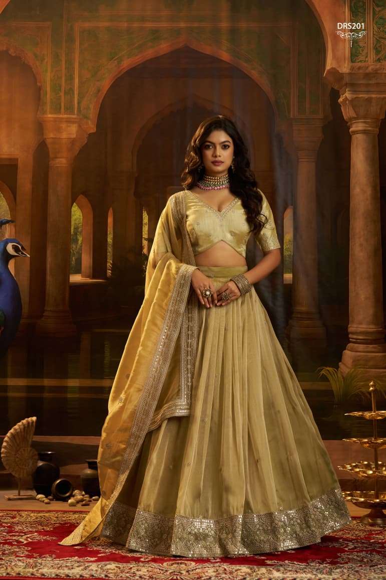 DESIGNER BOLLYWOOD BRIDAL WEDDING PARTY WEAR ORGANZA SILK OLIVE GREEN LEHENGA CHOLI SENHORA DRESSES DST 201