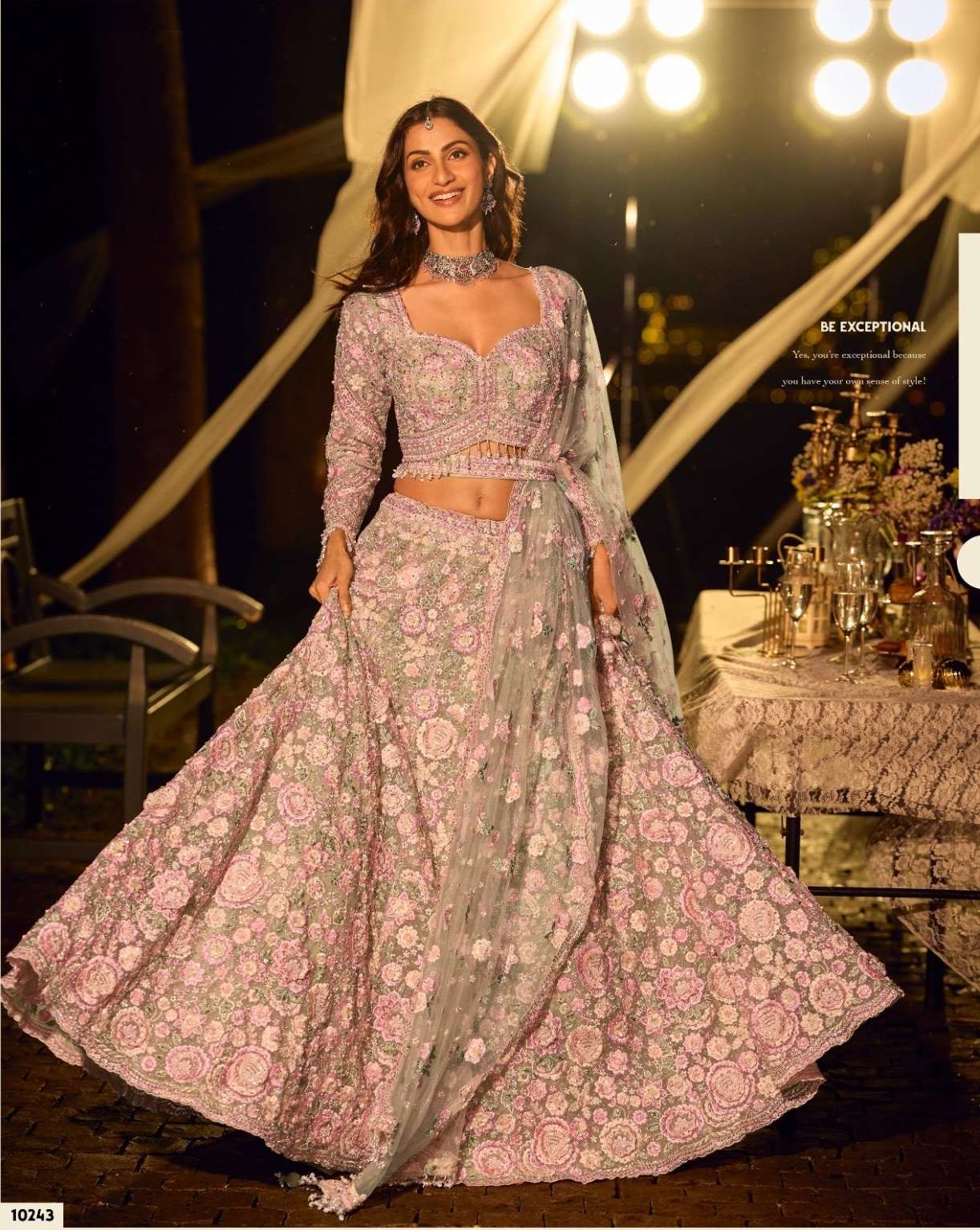 DESIGNER BOLLYWOOD BRIDAL WEDDING PARTY WEAR PINK NET LEHENGA CHOLI WITH BEADS WORK SY RIYAASAT 10243