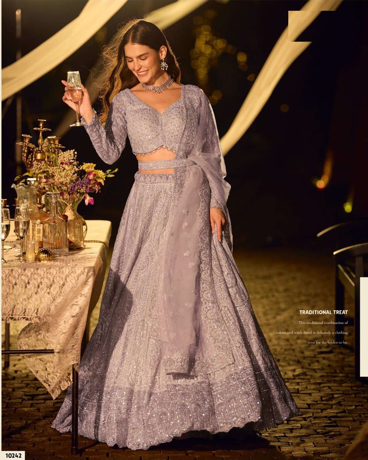 DESIGNER BOLLYWOOD BRIDAL WEDDING PARTY WEAR PURPLE NET LEHENGA CHOLI WITH BEADS WORK SY RIYAASAT 10242