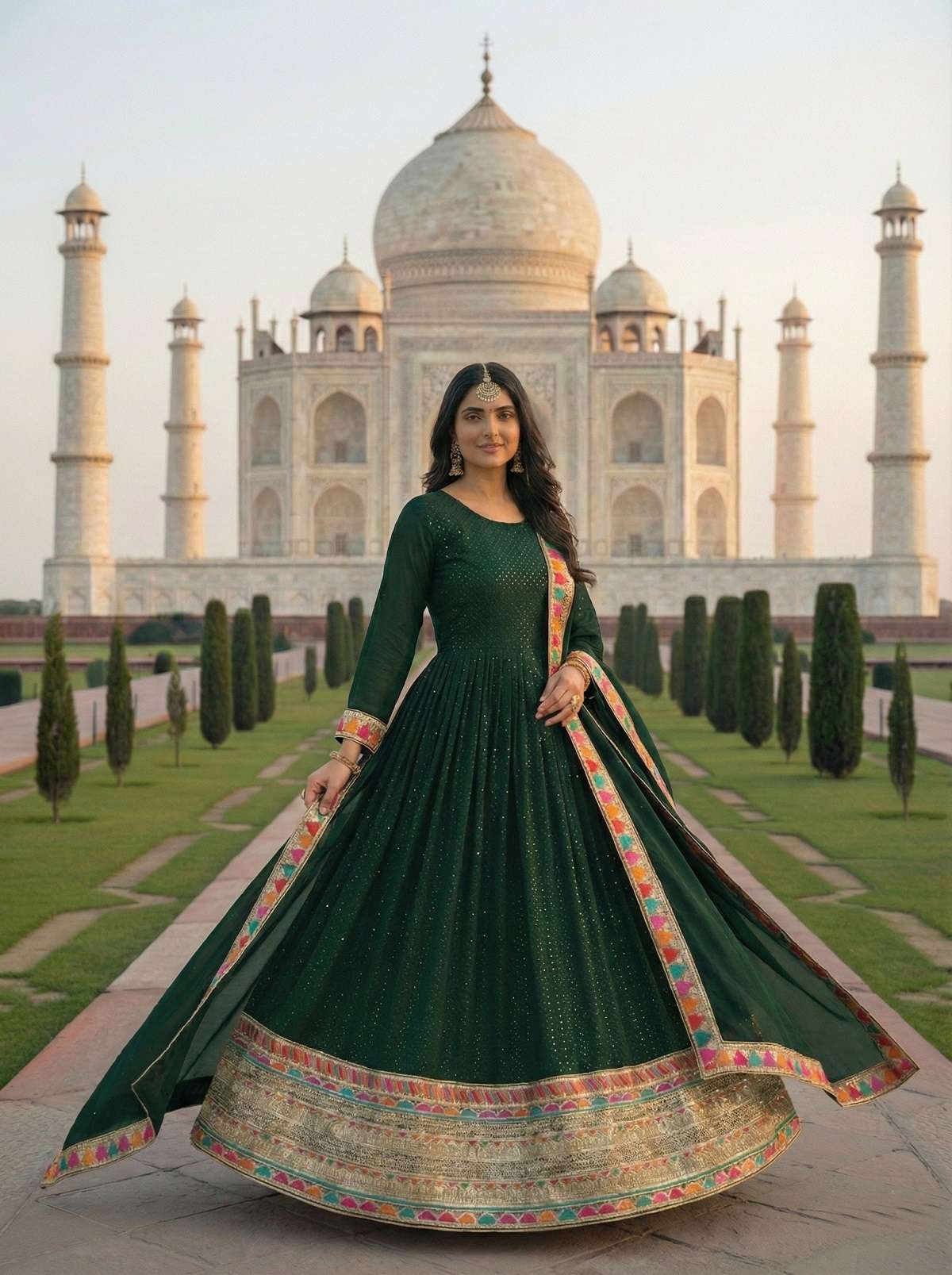 DESIGNER FANCY GREEN ANARKALI SALWAR SUIT FOR WEDDING PARTY WEAR IN GEORGETTE FABRIC KB 3308 A