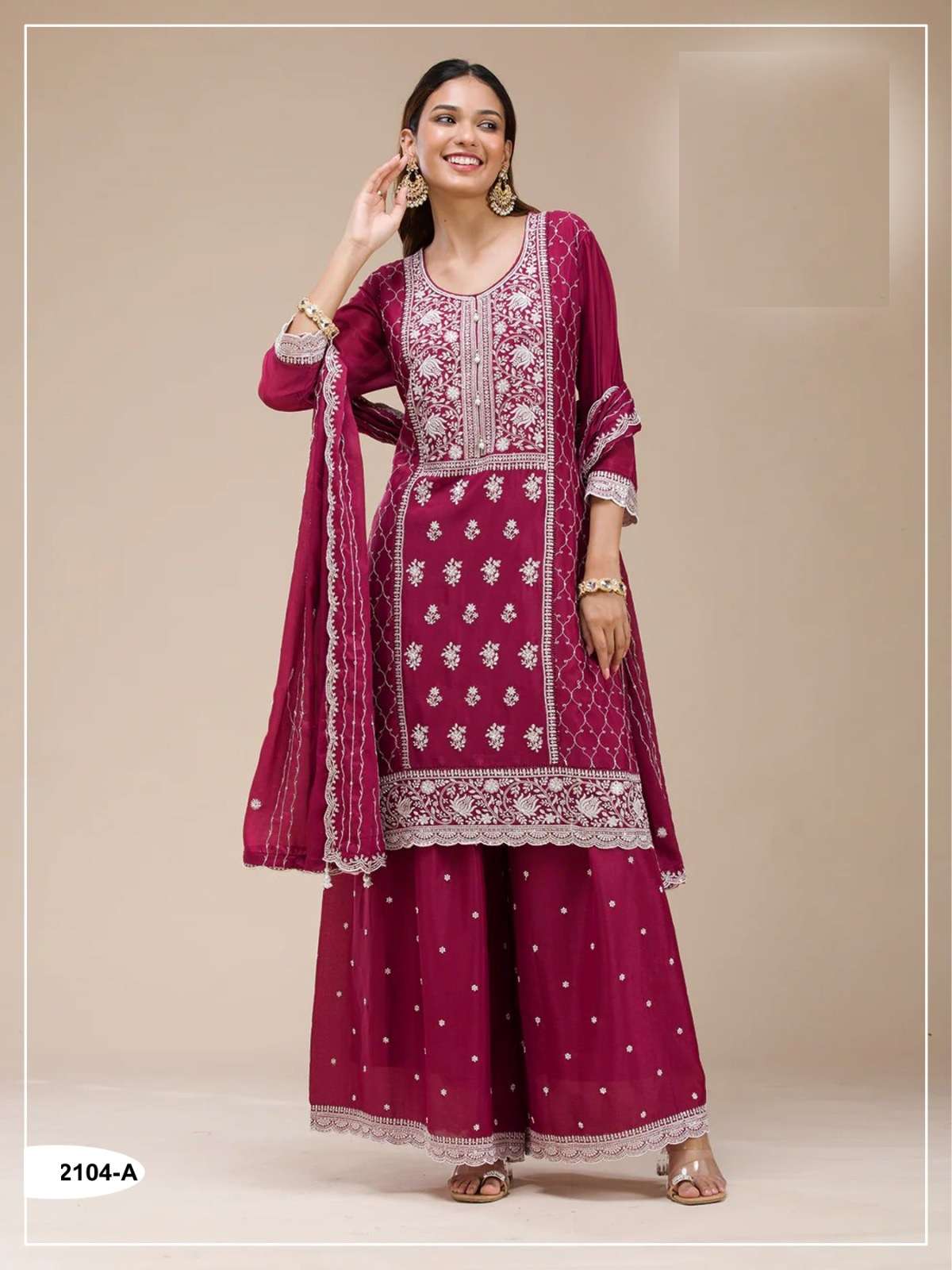 DESIGNER FANCY PARTY WEAR FAUX GEORGETTE RANI PINK SHARARA SALWAR SUIT PALAZZO JG 2104 A
