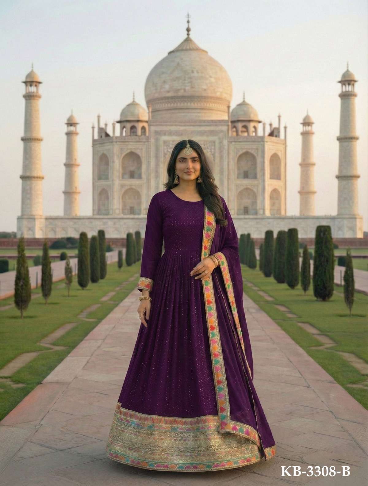DESIGNER FANCY PURPLE ANARKALI SALWAR SUIT FOR WEDDING PARTY WEAR IN GEORGETTE FABRIC KB 3308 B