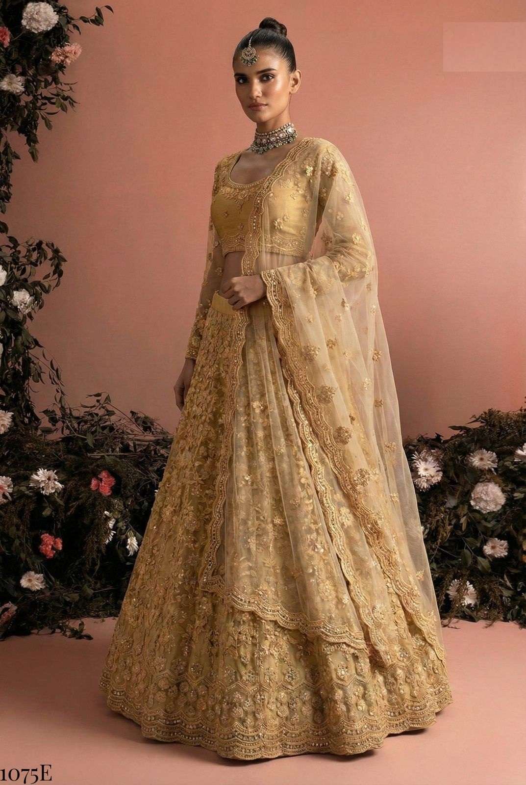 DESIGNER FANCY WEDDING PARTY WEAR INDIAN HEAVY CHIKU NET LEHENGA CHOLI WITH DUPATTA ALZ 1075 E
