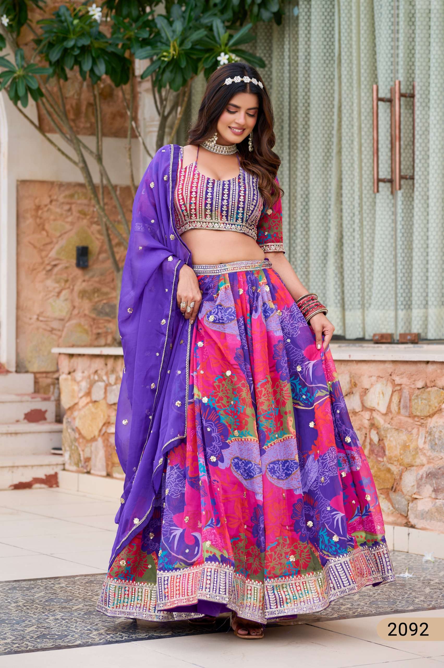 DESIGNER FANCY WEDDING PARTY WEAR INDIAN PURPLE ORGANZA LEHENGA CHOLI WITH ORGANZA DUPATTA ANY MEHVISH 2092
