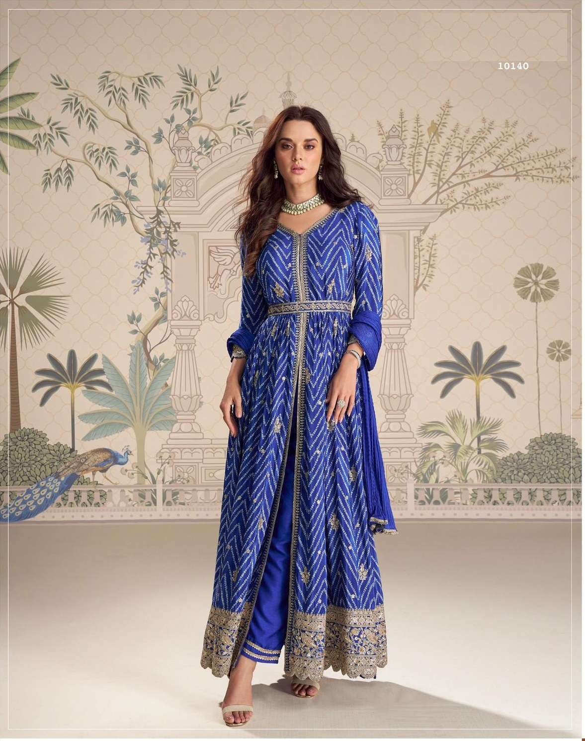 DESIGNER FANCY WEDDING PARTY WEAR REAL CHINON BLUE ANARKALI SALWAR SUIT GOWN SY SAKSHI 10140