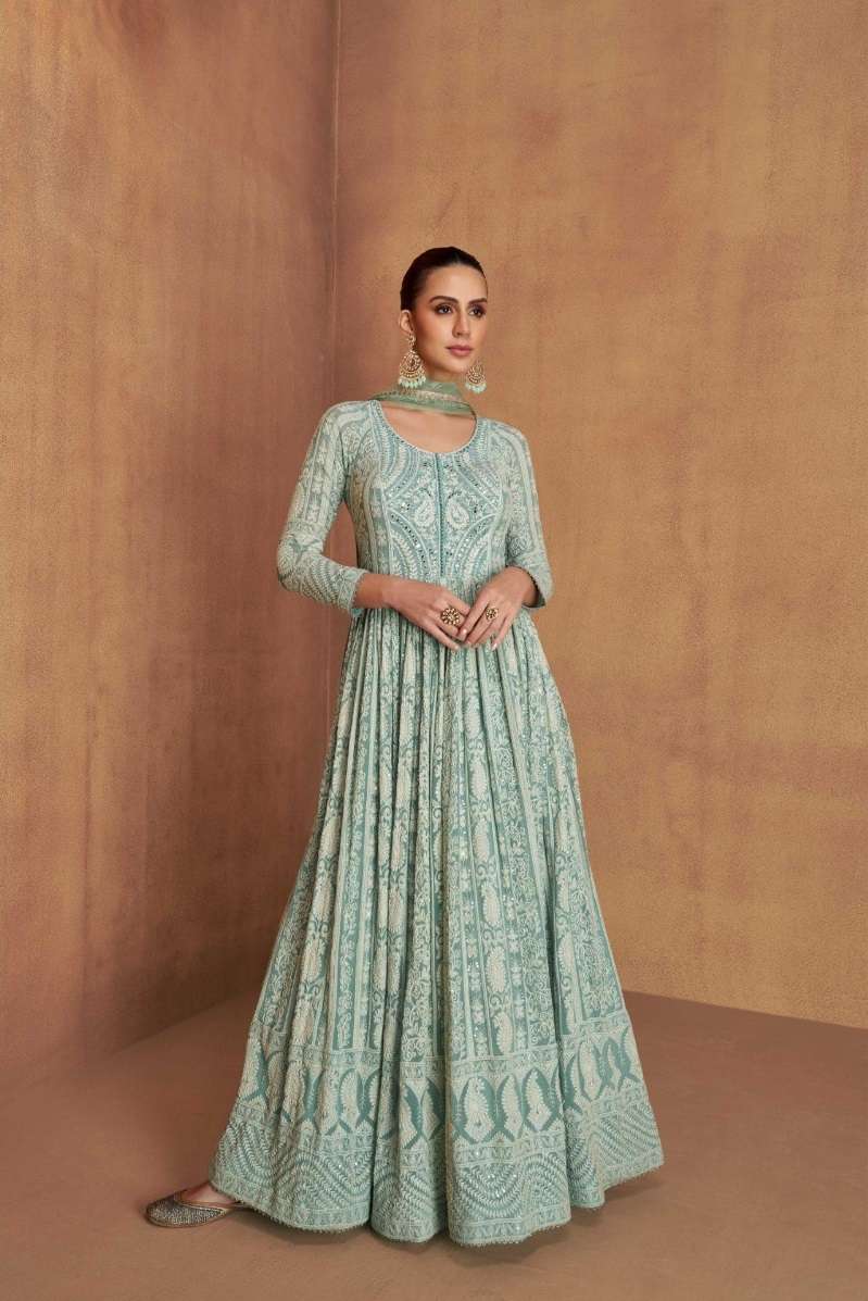DESIGNER FANCY WEDDING PARTY WEAR REAL GEORGETTE SKY BLUE ANARKALI SALWAR SUIT GOWN GL ROYAL 7490