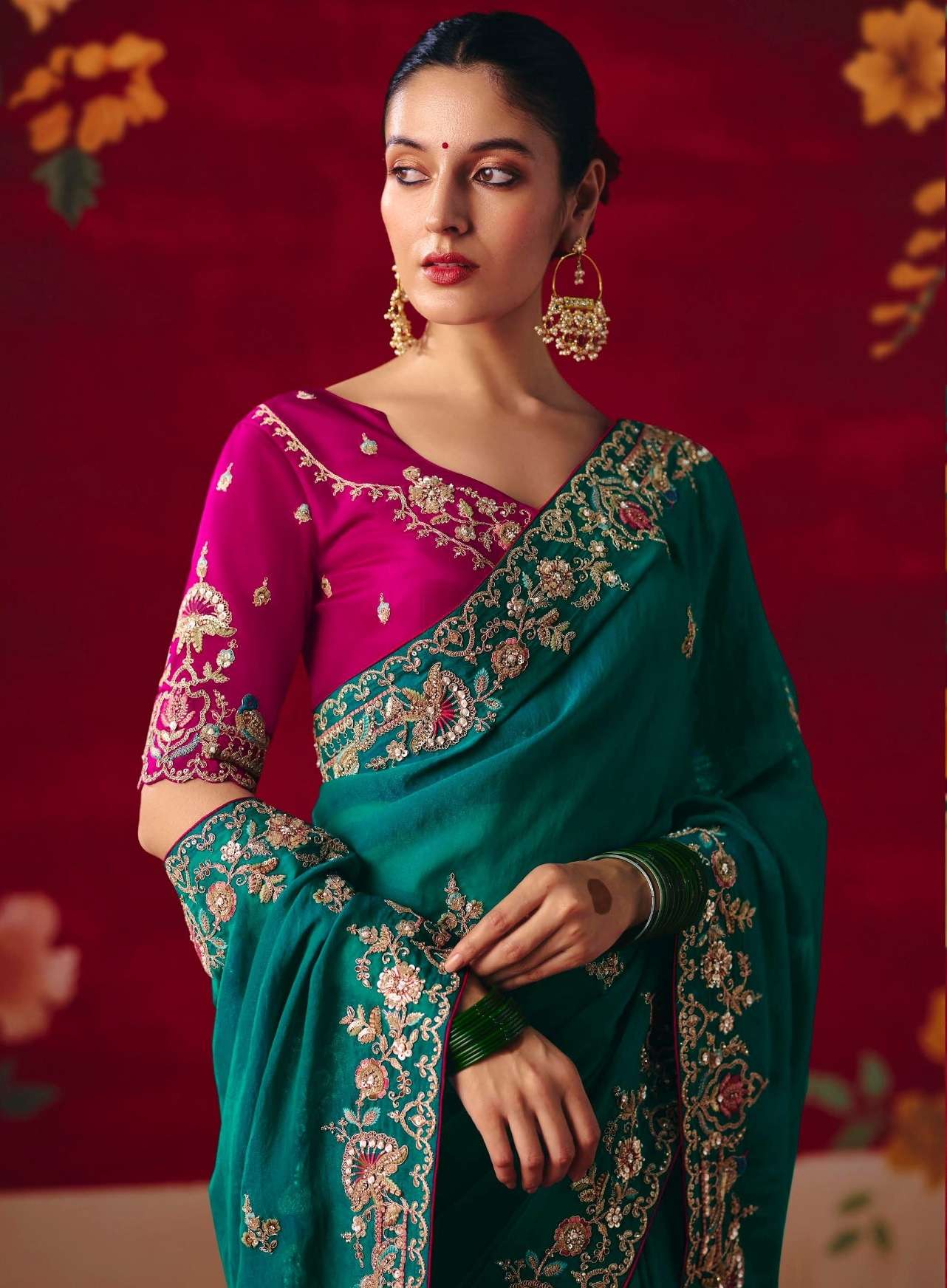 DESIGNER PARTY WEAR HEAVY FANCY SILK GREEN SAREE WITH SEQUENCE EMBROIDERY WORK COLLECTION SM KM NAARI 5581
