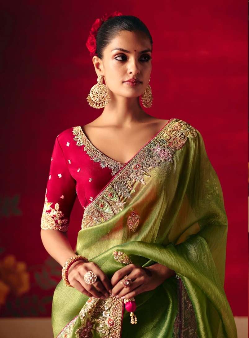 DESIGNER PARTY WEAR HEAVY FANCY SILK LIGHT GREEN SAREE WITH SEQUENCE EMBROIDERY WORK COLLECTION SM KM NAARI 5583